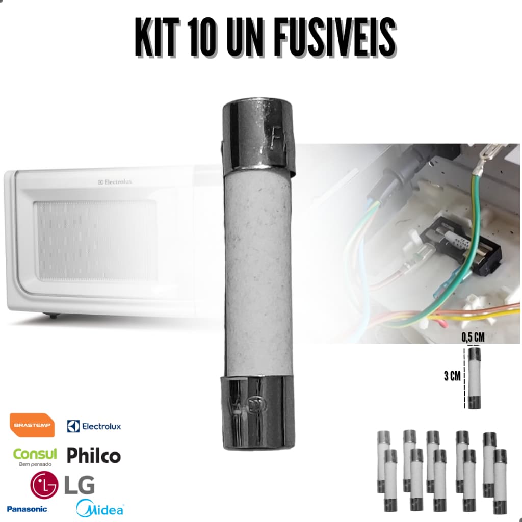 KIT 10 UNIDADES FUSIVEL PARA MICRO-ONDAS 20A ELECTROLUX BRASTEMP CONSUL