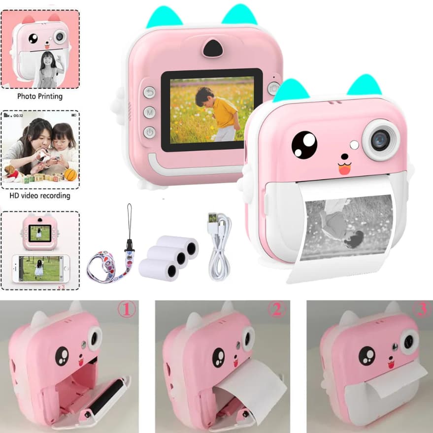 Câmera De Impressão Instantânea Para Crianças Vídeo Fotografia Digital Fotográfica Toy Mini Impressora Térmica Boy Girls Birthday Gift