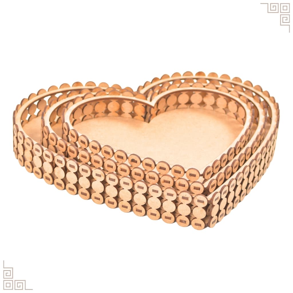 Trio de Bandejas Coração Pérola MDF Cru MONTADO Dia das Mães Dia dos Namorados
