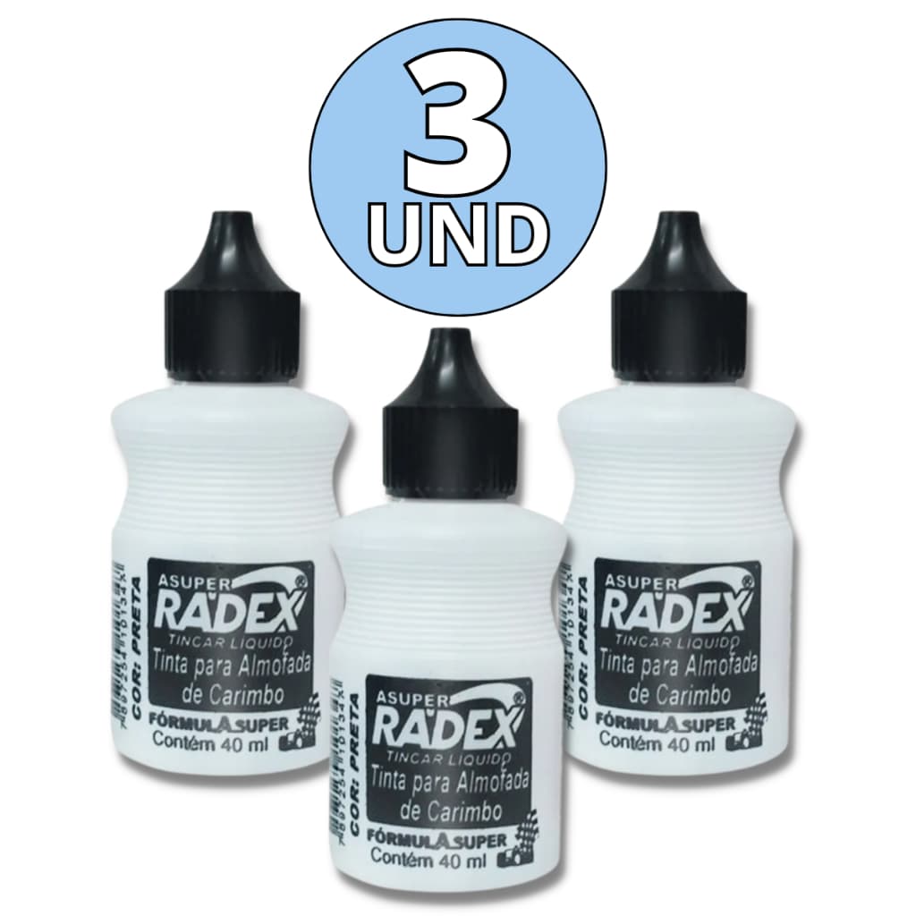 Kit 3 Tinta Almofada para Carimbo Preta Alto Rendimento 40ml