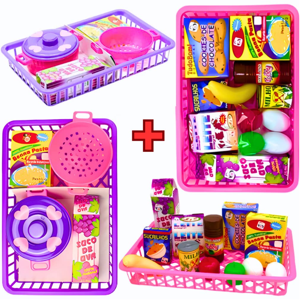 Brinquedo Para Menina Mercadinho + Panelinhas 18 Peças Comidinhas Faz de Conta Presente Natal