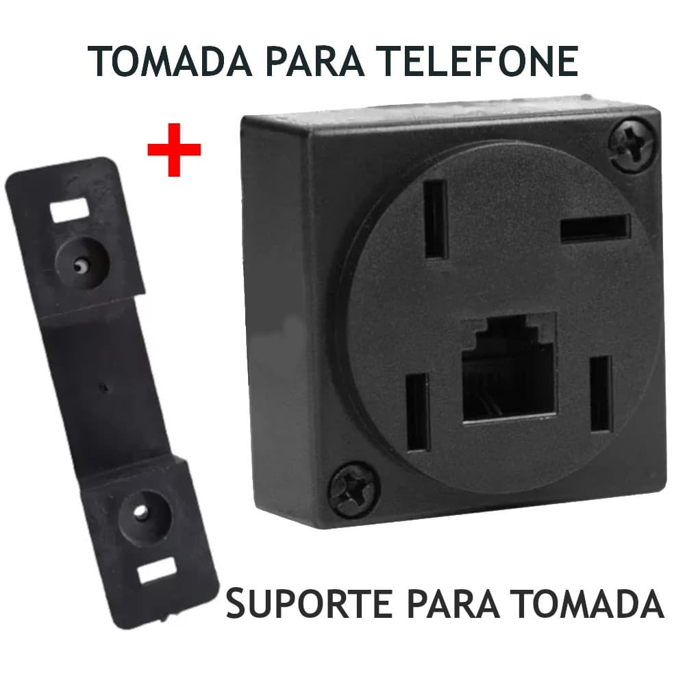 KIT Tomada para Telefone interna (antigo 4 pinos) e atual (Conector Rj11) + Suporte Preto