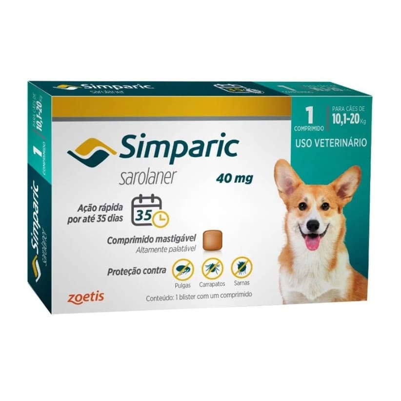 Simparic 40mg 1 Comprimido - Cães de 10,1 a 20 kg - Zoetis