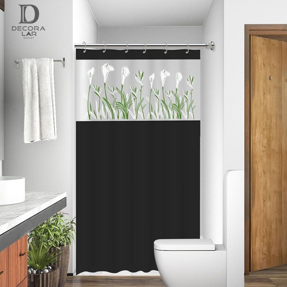 Cortina Box em PVC Estampada Para Banheiro Anti Mofo Com Ganchos