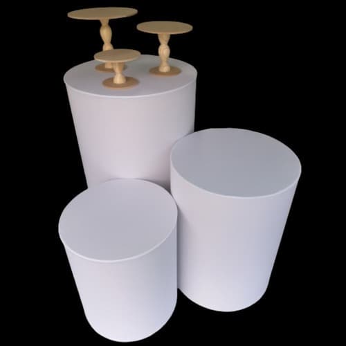 trio capas mesas cilindros BRANCAS branco festa veste fácil decoração elástico