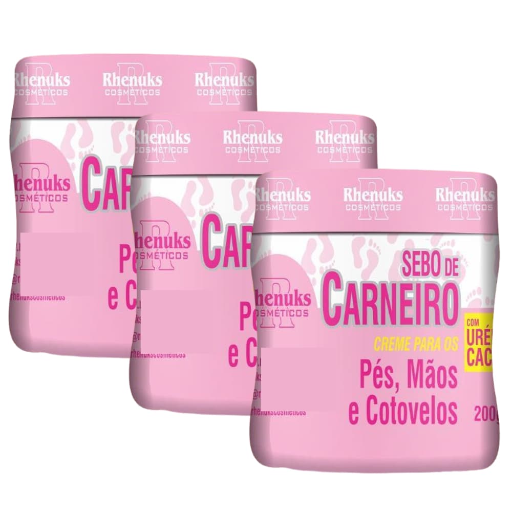 Kit 3 Creme Sebo de Carneiro Ureia e Cacau - Combate Rachaduras Pés, Mãos e Cotovelos