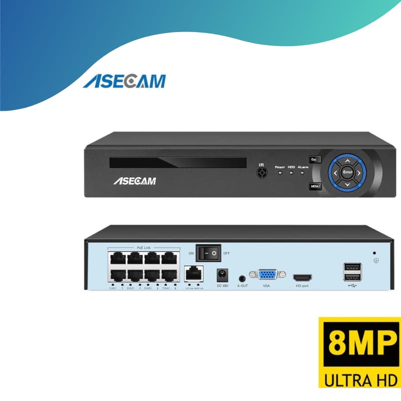 Nvr poe 8 canais 8mp 4k ASECAM
