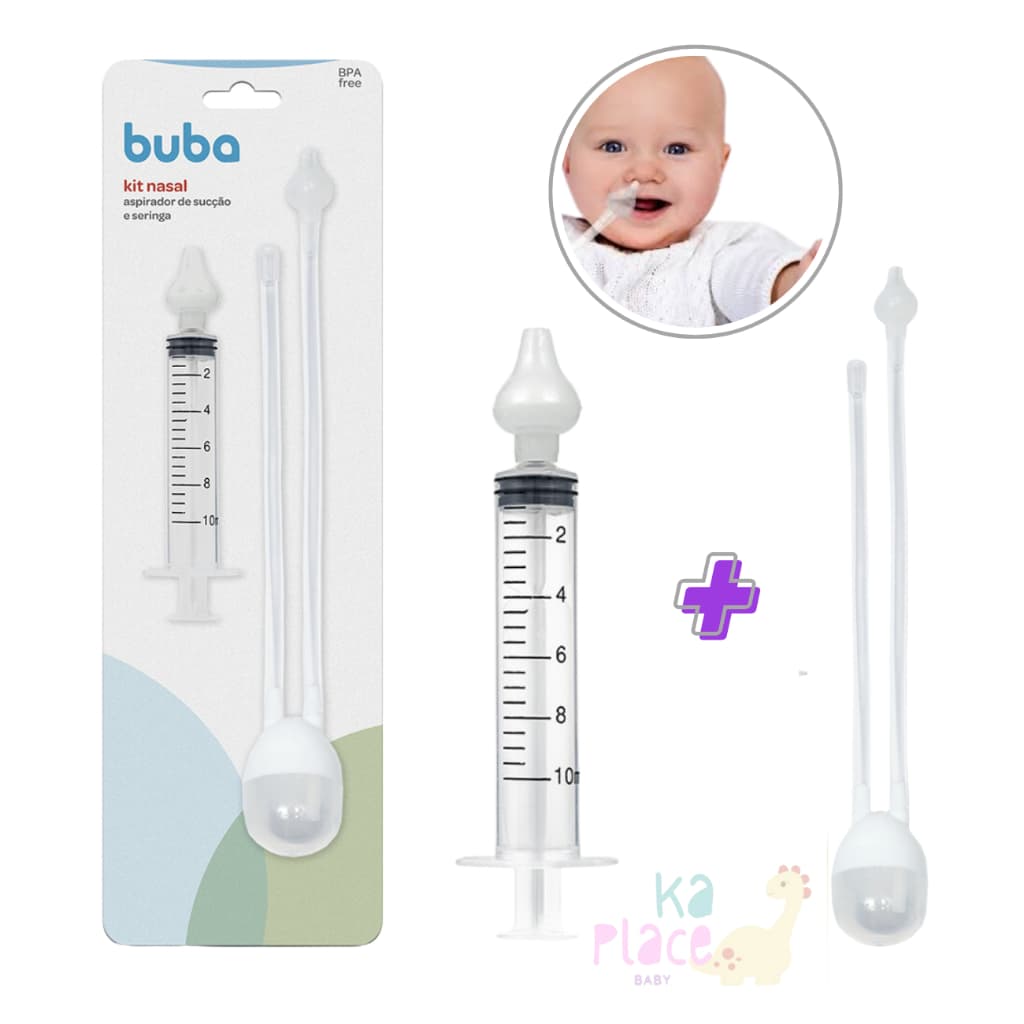 Kit Aspirador Nasal de Sucção + Seringa Lavador Nasal com Ponta em Silicone BUBA