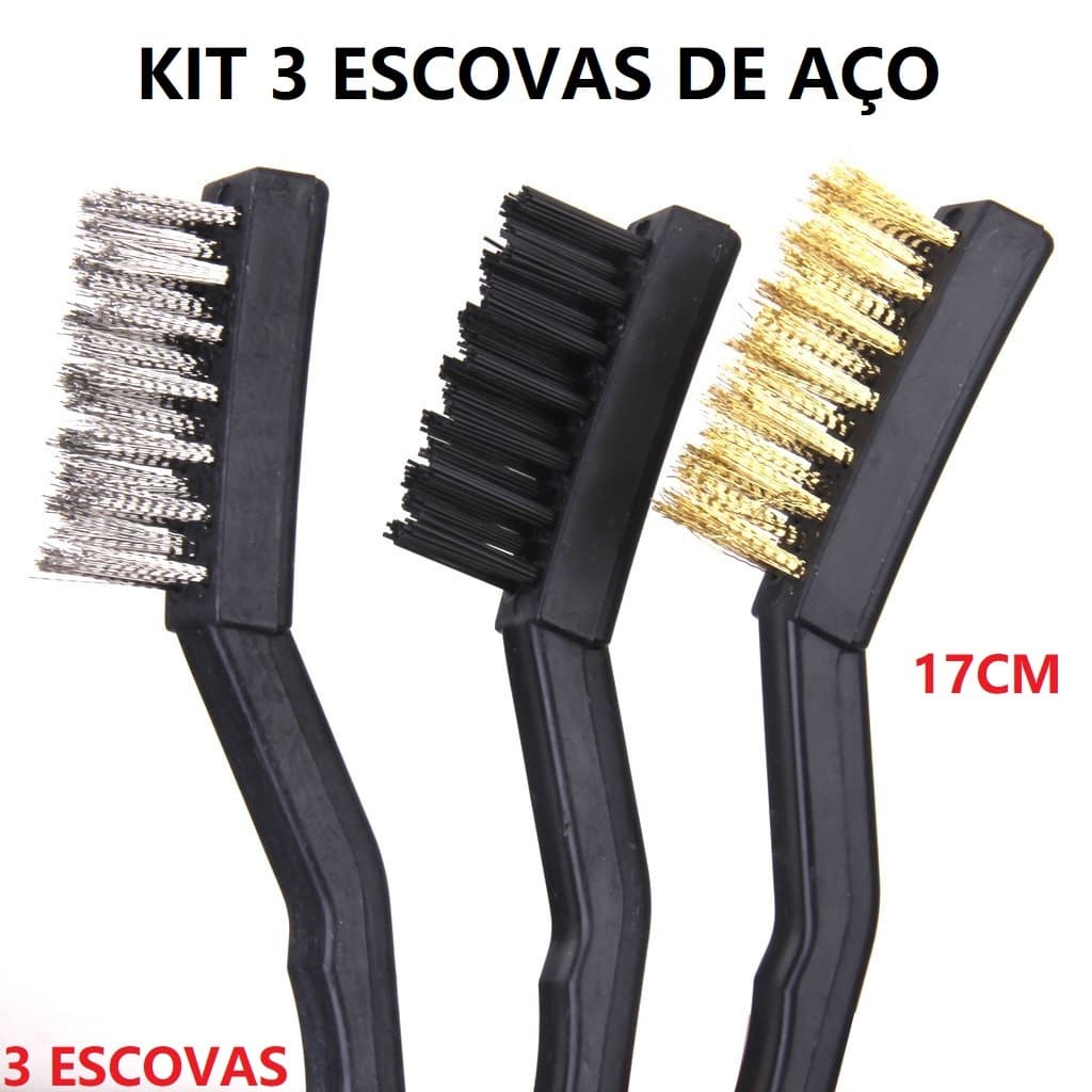 Conjunto 3 Escovas De Aço Escova De Cabo Longo Escova Multifuncional 17cm Multiuso Utensilio Para O Dia a Dia