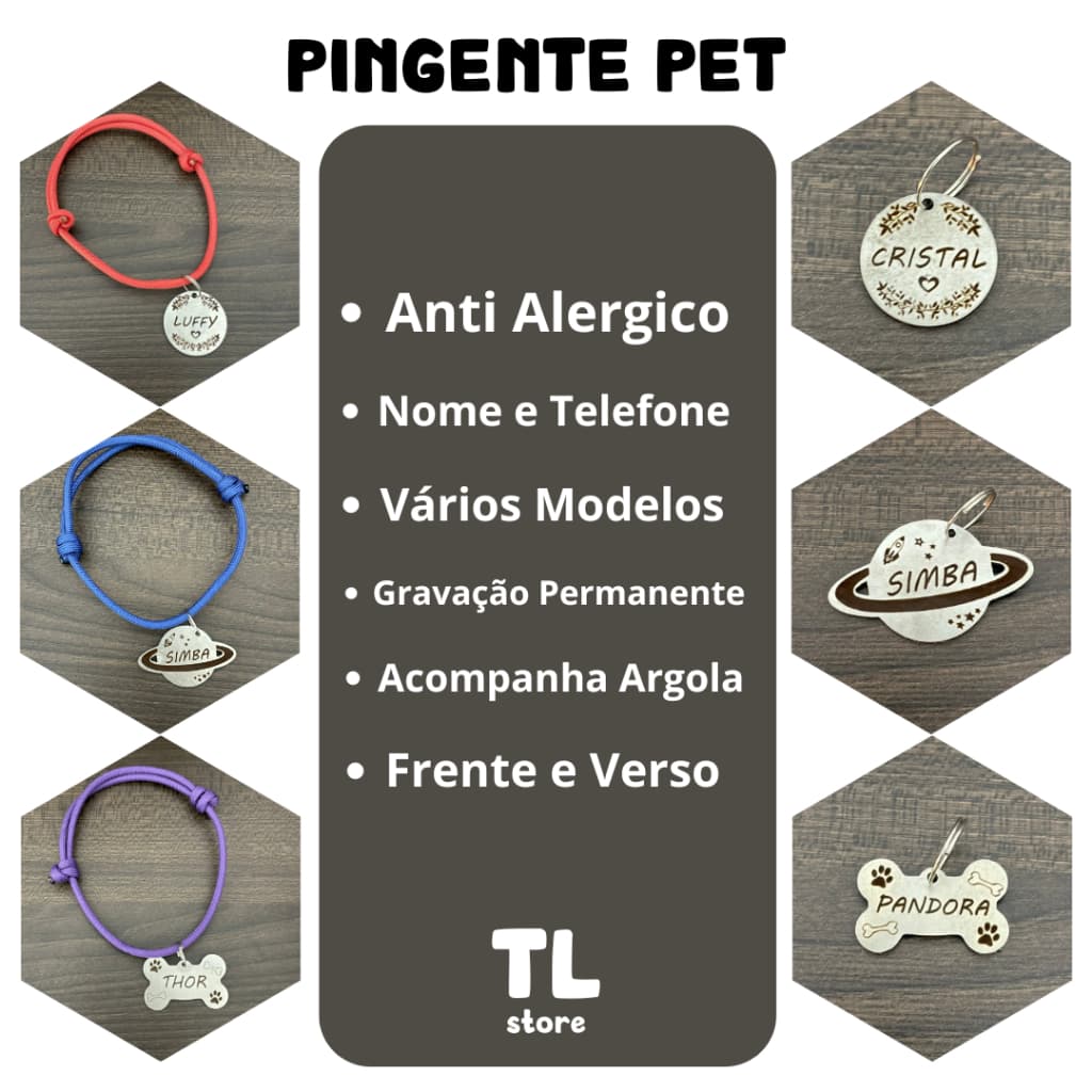 Plaquinha de identificação Pet acessórios para cachorro gato Inox Personalizado