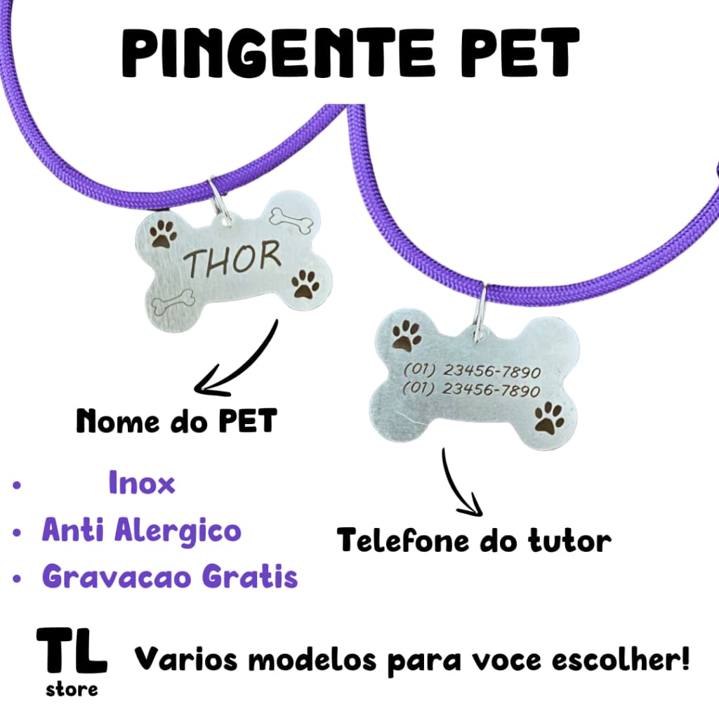 Placa de identificação Pet Anti Alergico Cachorro Gato