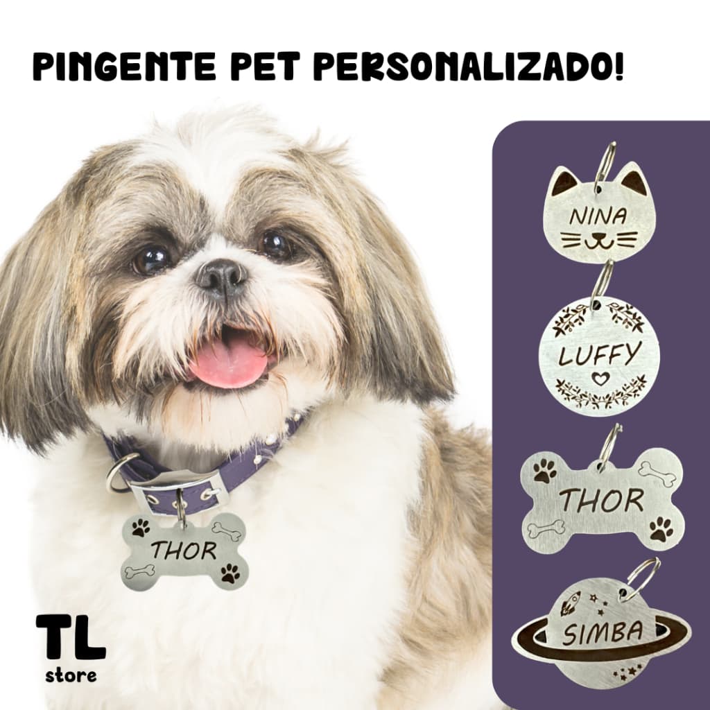 Placa de Identificação Pet Personalizado Gato Cachorro Vários Modelos Alta Qualidade