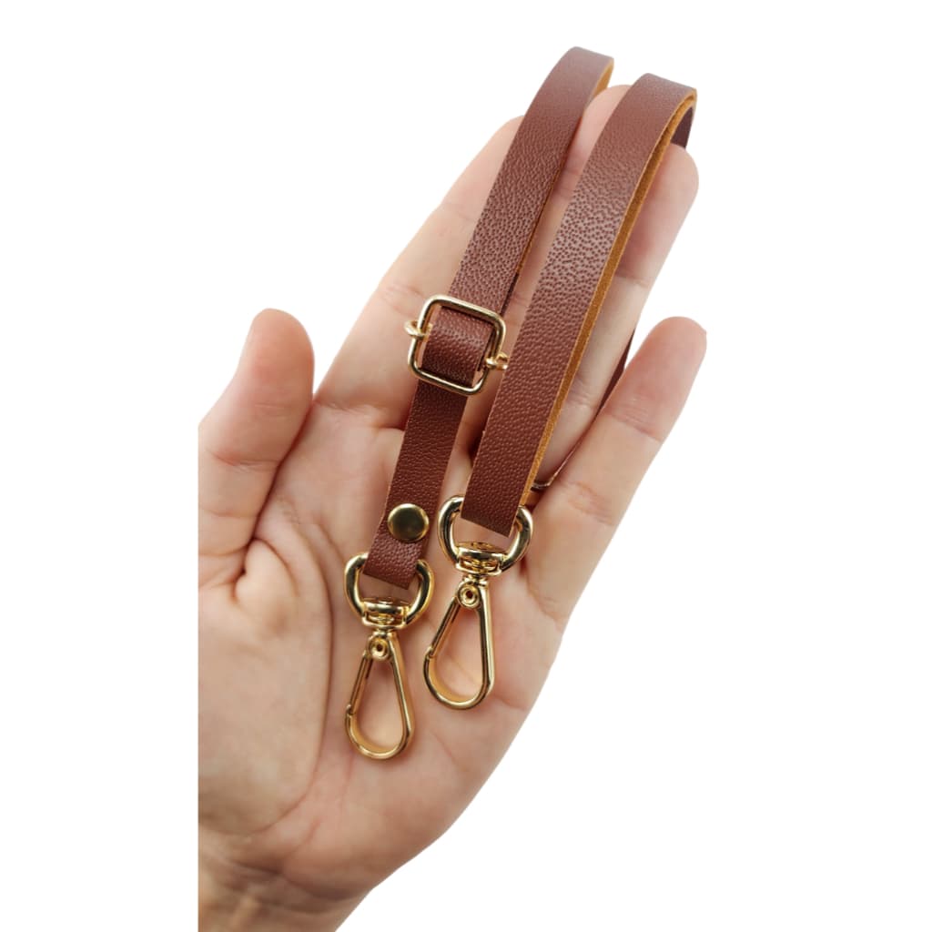 Alça para Bolsa transversal de Couro Legítimo Caramelo 1cm largura com mosquetões nas pontas