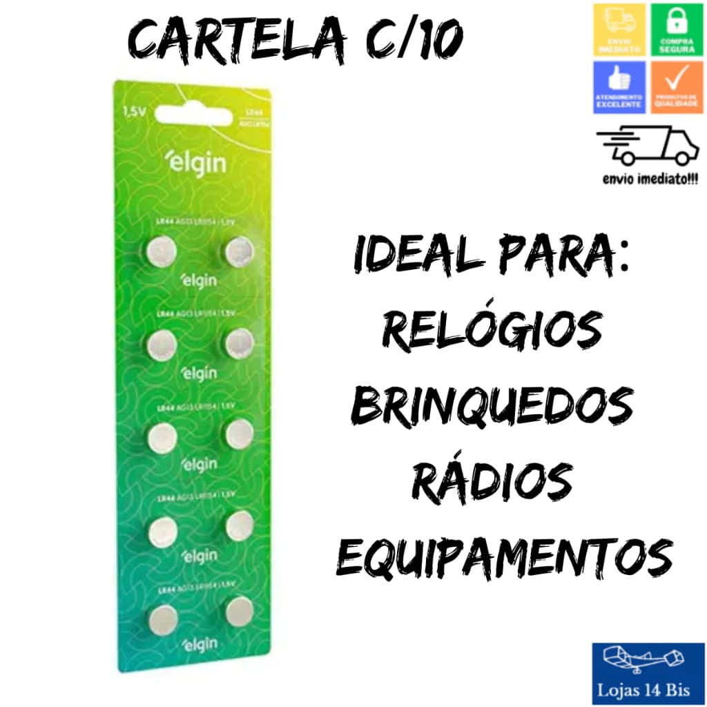10 Pilha Bateria LR41 AG3 1 Cartela c/ 10 Baterias Energy Elgin