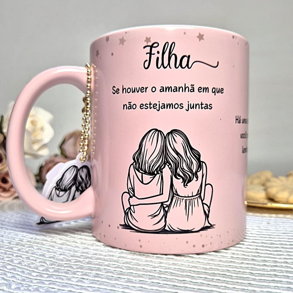 Caneca com Mensagem de Mãe para Filha com Tag e Caixa Personalizada para Presente