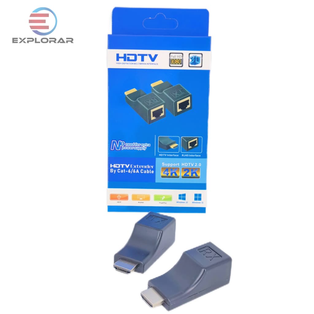 Adaptador Extensor Hdmi 30 Metros Via 1 Cabo De Rede Rj45 Cate 5E Cate 6