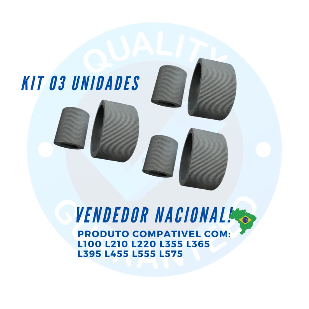 Kit 03 Rolete Borracha de Retardo Pickup Roller Tracionador L355 L210 L375 L220 L110 L365 L395 L455