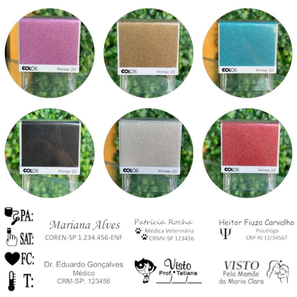 Carimbo Personalizado Glitter ColoP 38x14mm | Enfermagem Pedagogia Medicina Psicologia Profissões