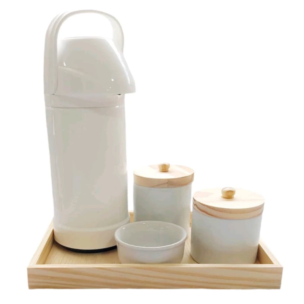 Kit Higine bebê porcelana bandeja garrafa térmica 1 litro branco completo menino menina maternidade