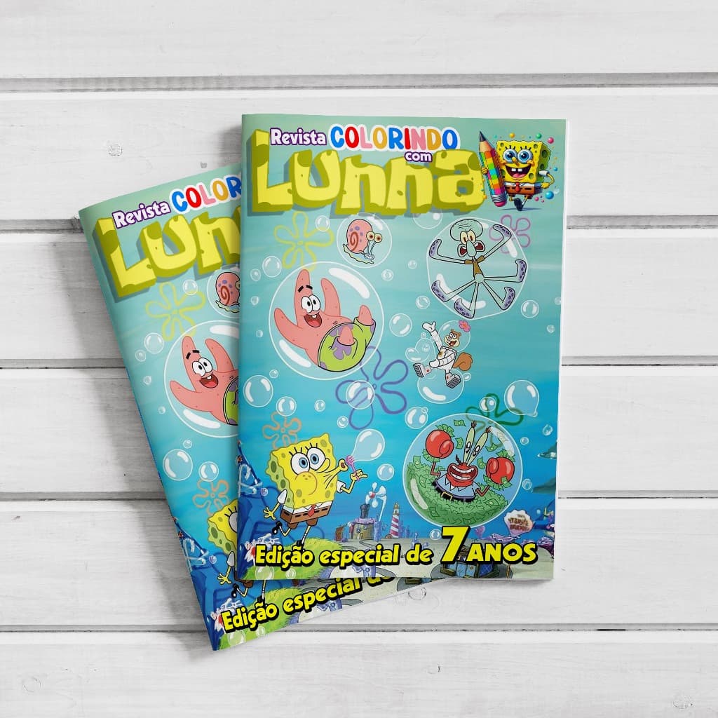 Livro (revista) de Colorir Personalizado Lembrancinha Aniversário Bob Esponja