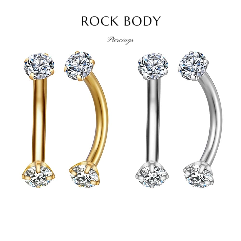 Piercing Microbell Curvo Zircônia Redonda Aço cirúrgico | Tragus, Helix, Rook, Conch, Labret