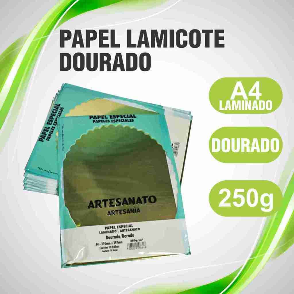 Papel Lamicote Dourado 250g A4 Laminado Kit 10 a 50 Folhas