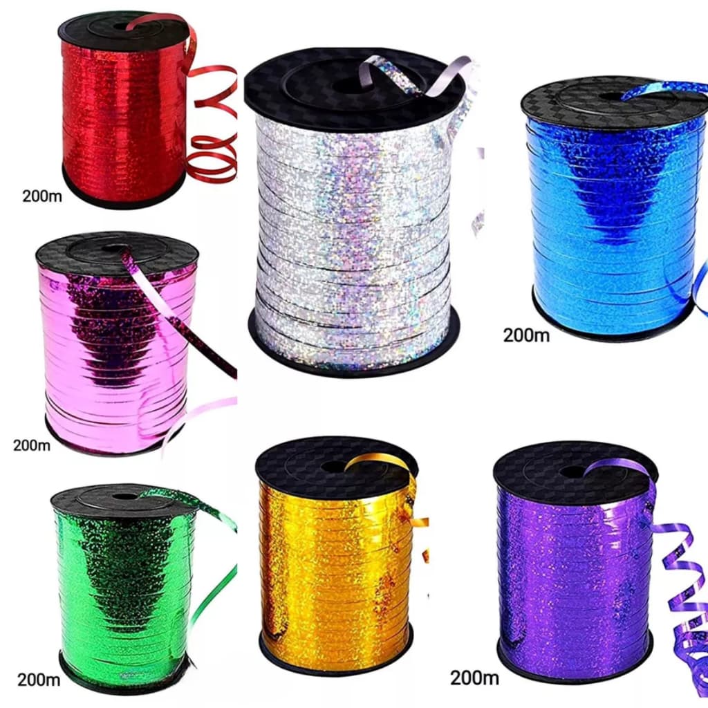 Fio 5mm Bexiga Balao Fitilho Metalizado 200m Decoraçao Festa