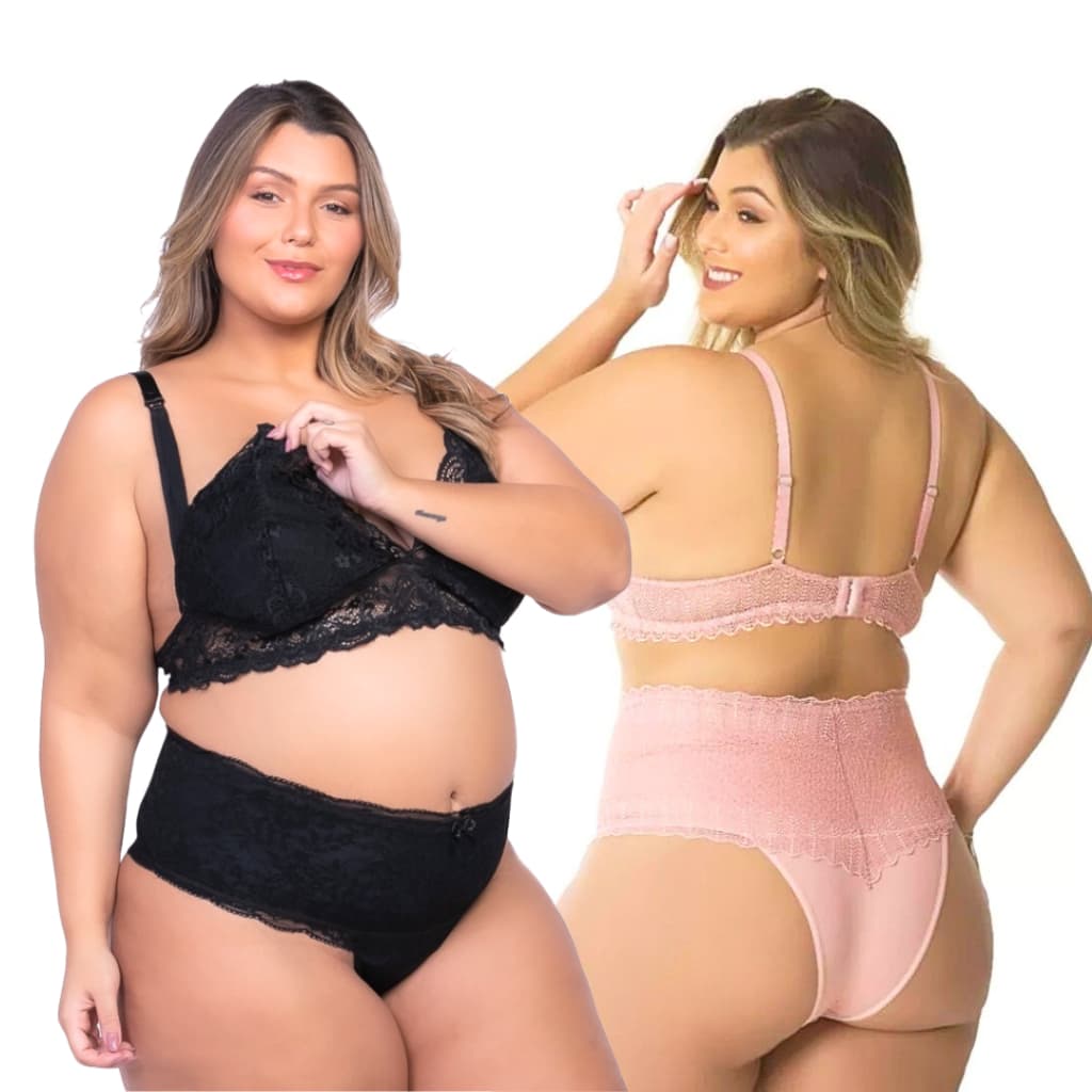 Kit 2 Conjuntos de Amamentação Pós Parto Feminino Plus size sutiã maternidade calcinha modeladora