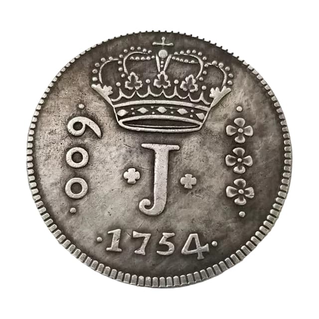 Moeda De 600 Réis 1754 - Série J - Brasil Colônia - Banhada À Prata - Cópia