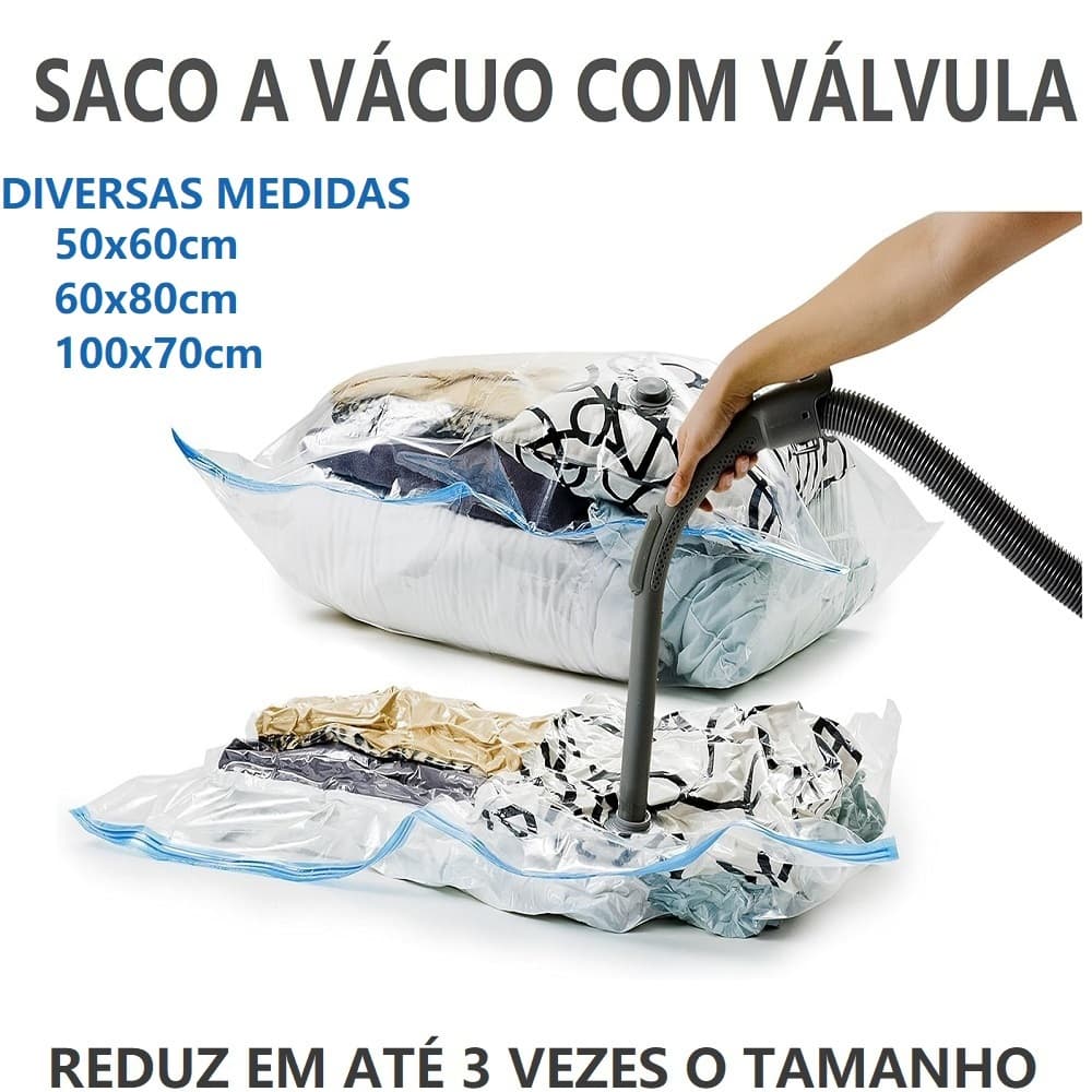 OFERTA Saco A Vácuo Diversos Tamanhos Organizador Viagem Prático E Fácil Transparente Guarda Roupa