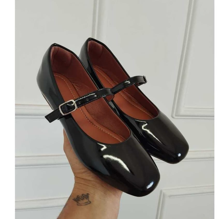Sapatilha Feminina  Mary Jane Boneca Bico Quadrado Verniz Ousada Shoes