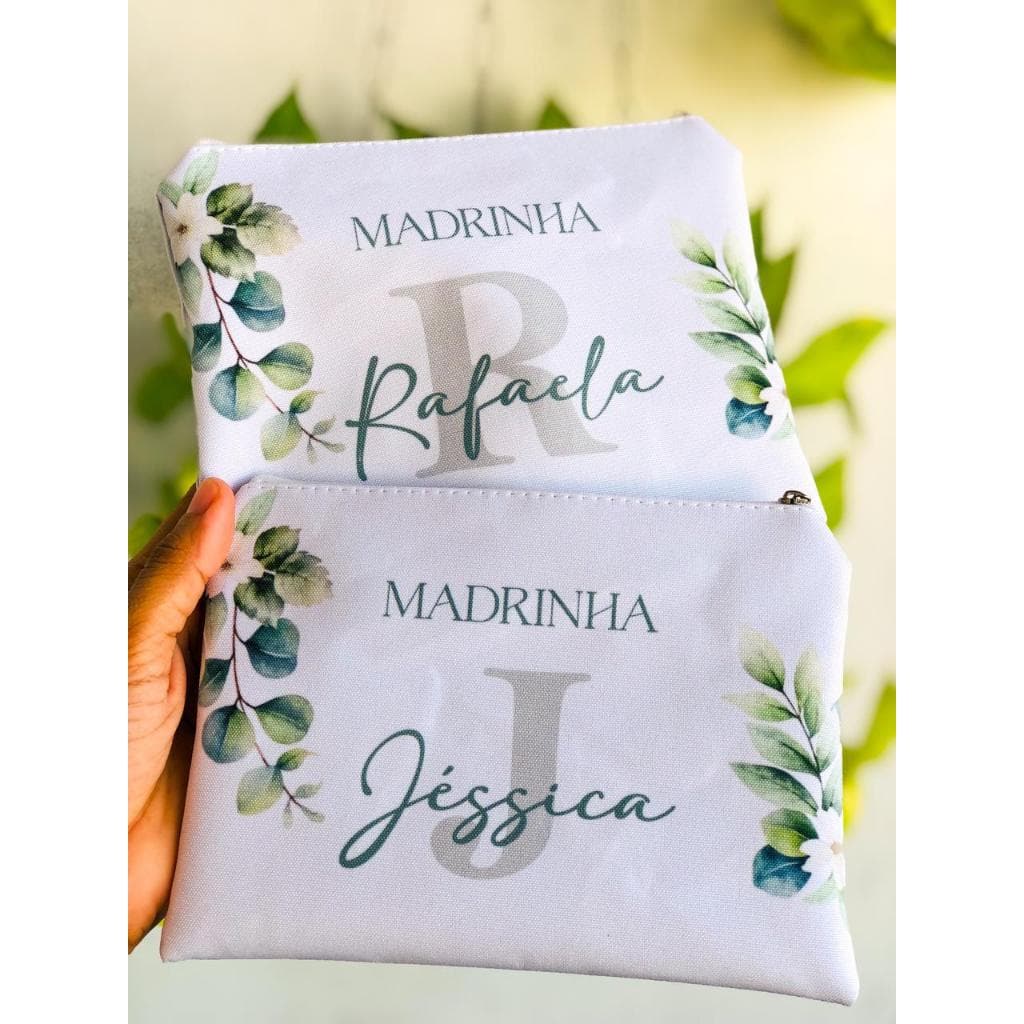 2 Necessaire Slim Personalizada Lembrancinha com Nome 20X14cm Verde Oliva Casamento neceser