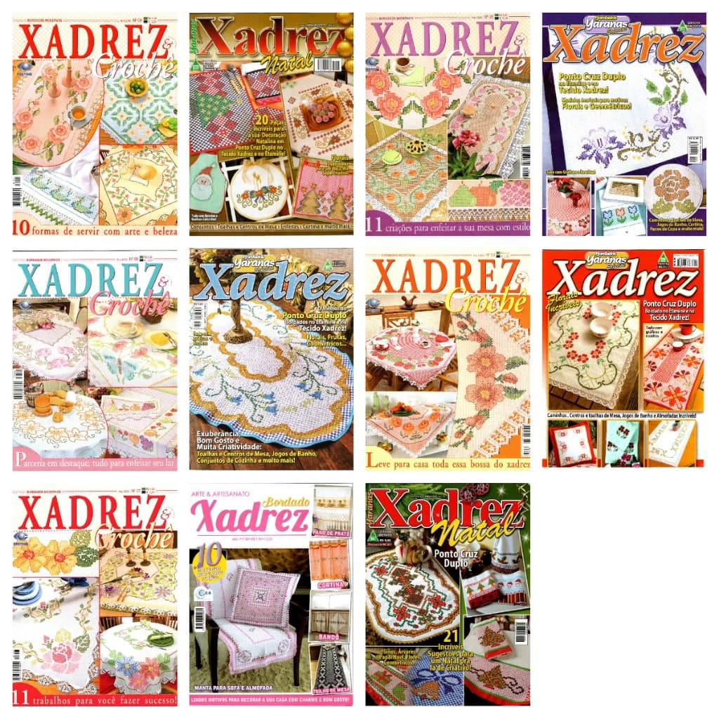 Kit 3 Revistas Bordado Tecido Ponto Xadrez & Crochê