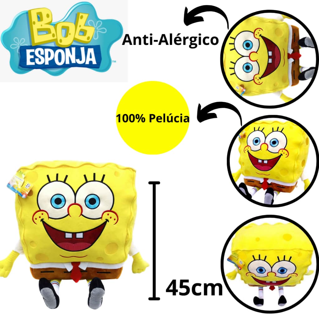 Pelúcia Bob Esponja 45cm Patrick Estrela Garry Sirigueijo Plankton Lula Molusco Sandy Envio Imediato