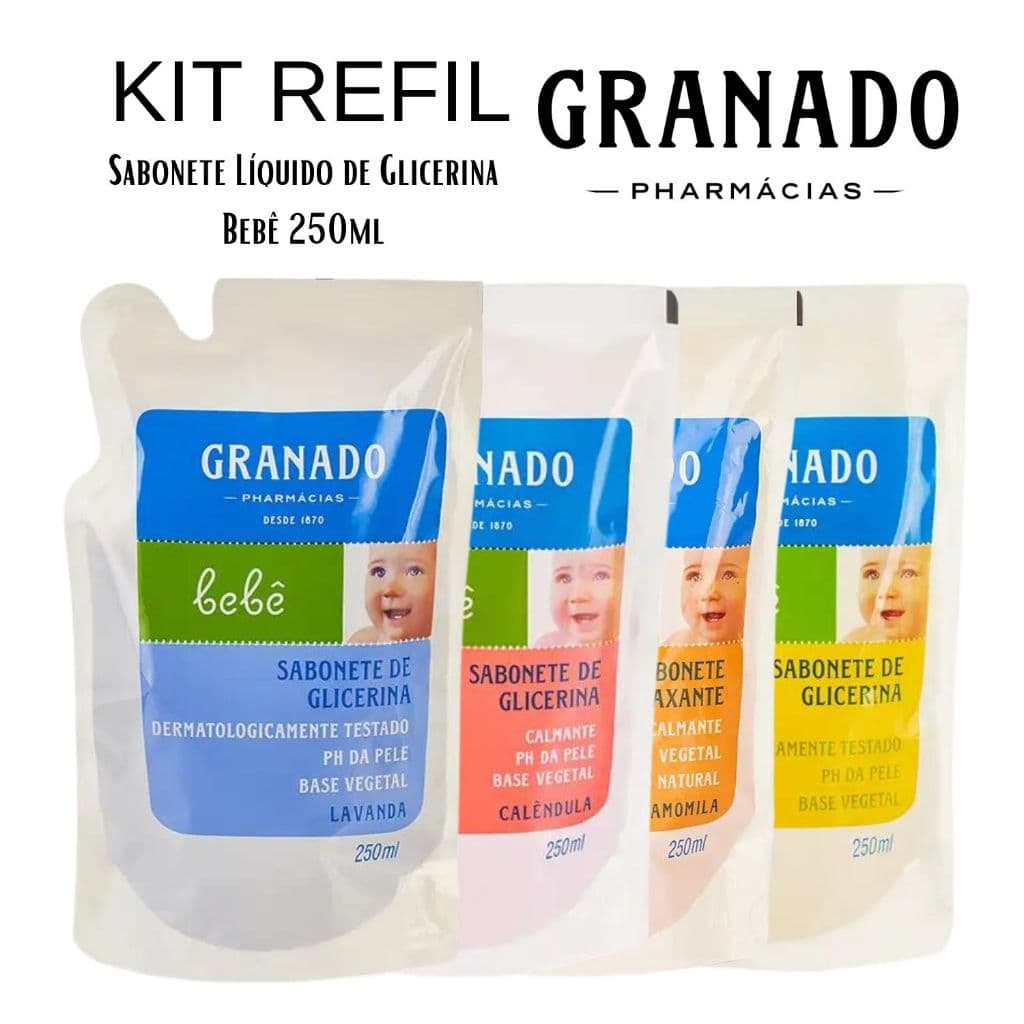 KIT SABONETES LÍQUIDO GRANADO REFIL 250ML LAVANDA TRADICIONAL CALÊNDULA ERVA-DOCE CAMOMILA