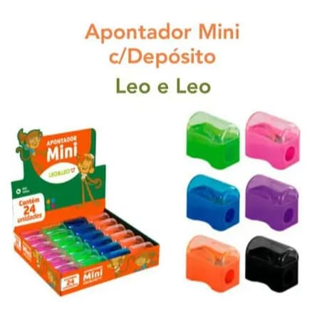 Apontador Mini Lápis Escolar Depósito Leo E Leo Kit 24 Unidades