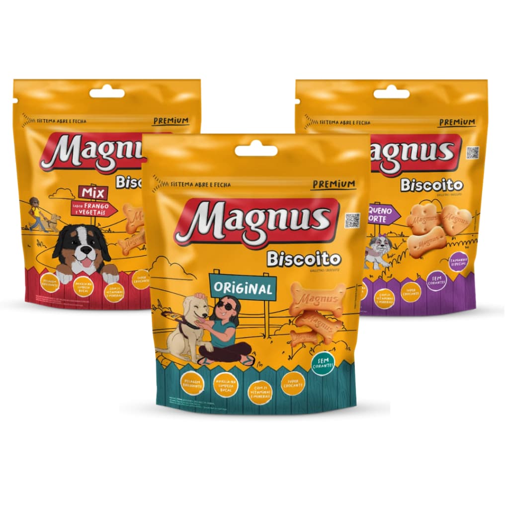 Biscoito Magnus Pacotes de 1Kg Snacks Saborosos Para Caes Petiscos Original Mix Peq Porte