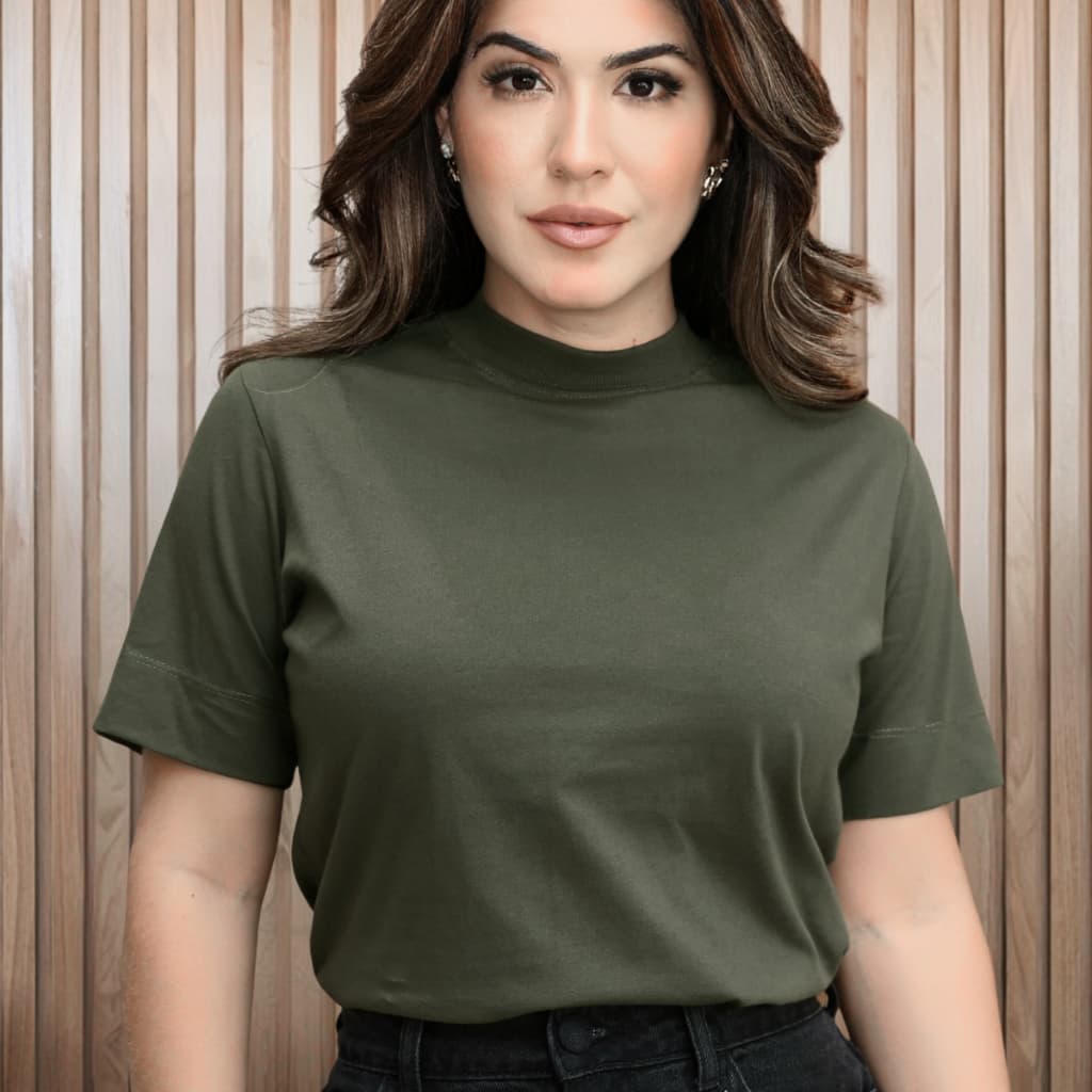 BLUSAS GOLA ALTA FEMININAS LISAS 100% ALGODÃO