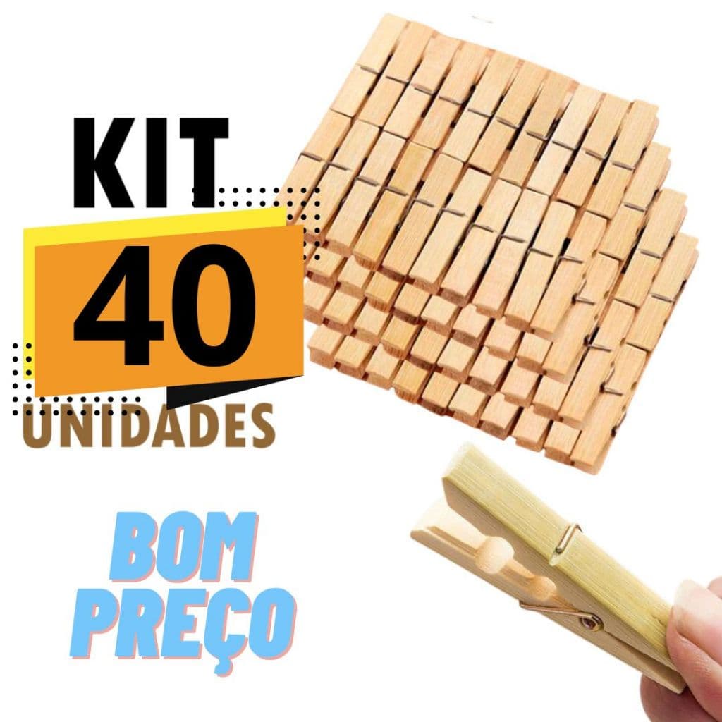 Kit 40 Prendedores Grampo De Roupas Bambu Madeira Embalagem