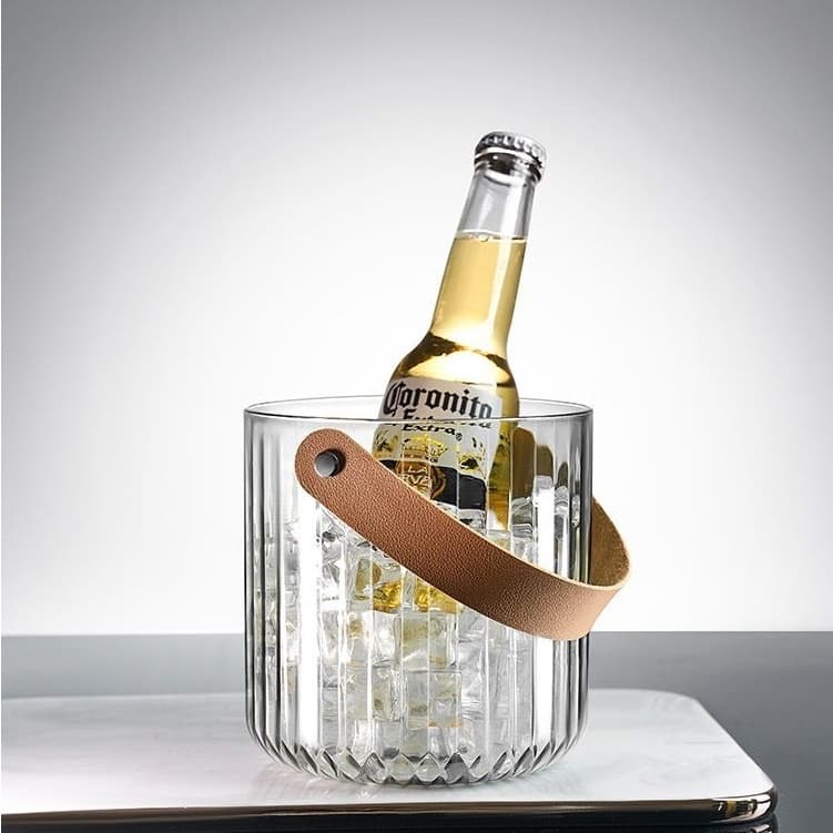 Balde Para Gelo Acrílico/ Vaso De Flor Multiuso Com Alça De Couro PU Para Piquenique, Camping, Mesa, Decorativo