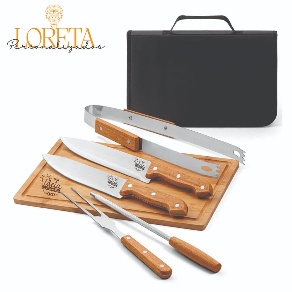 Kit Churrasco Completo Personalizado 5 utensílios - Presente Casamento Padrinhos Aniversário Empresa