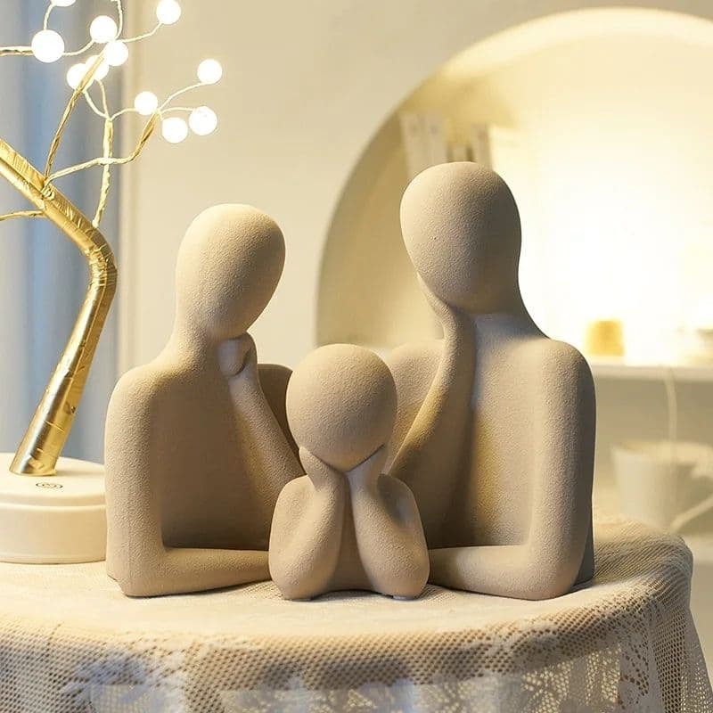 Trio Estatuetas de Família Gesso Abstrata Minimalista Casa e Decoração  para casa/ presentes