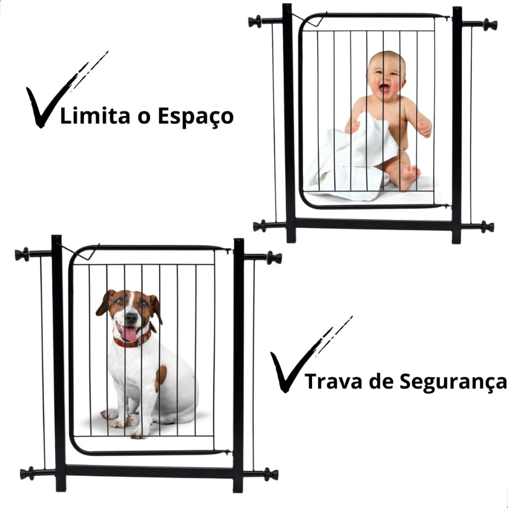 Portao Pet Grade de Segurança Crianças Para Espaços de 80 a 90 cms Reforçado Aço Anticorrosivo