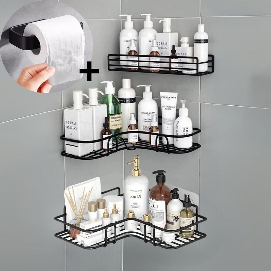 Suporte Prateleira Porta Shampoo de Canto e Reto Com Adesivo Organizador 1/2/4/7 PEÇAS