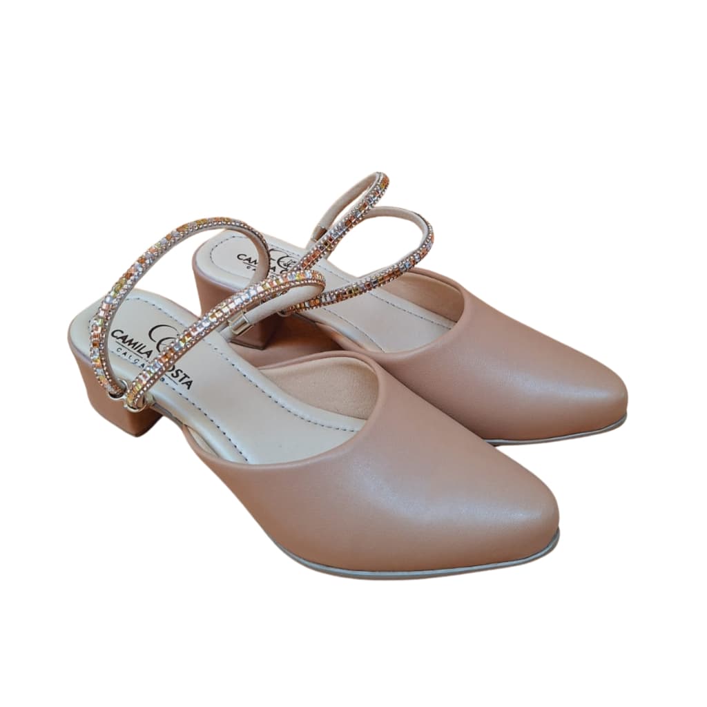 Mule Social 2 em 1 Feminino Femininas Scarpin Salto Medio Baixo Manta brilhante  Confort  Nude 060