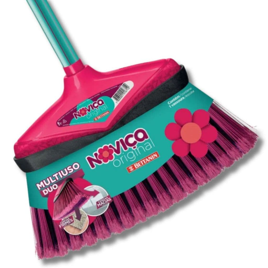 Vassoura Multiuso Original Cerdas Firmes E Macias Com Cabo Noviça