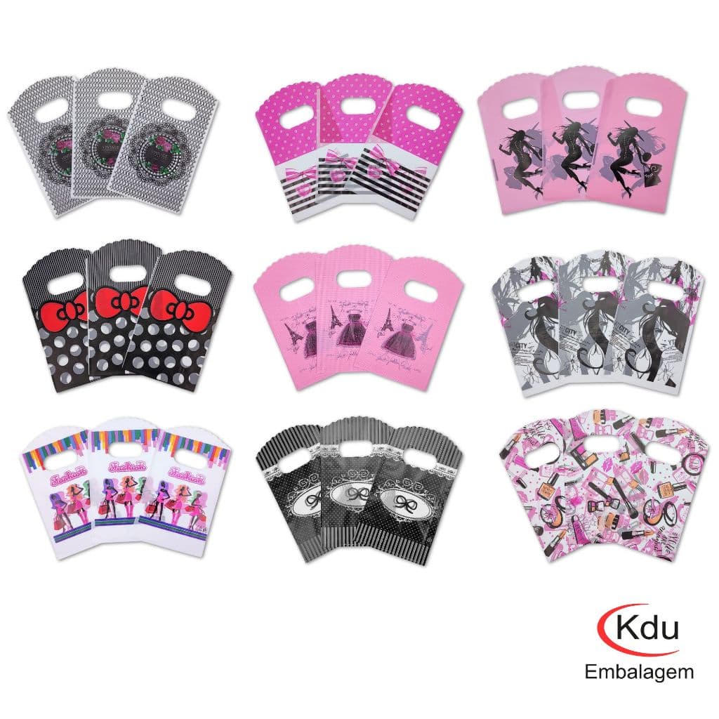 100 Unidades de Sacola Plástica Estampada 9x15 cm