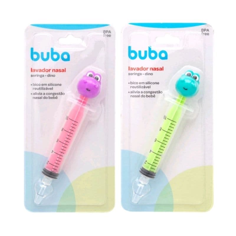 Seringa Lavador infantil para lavagem nasal bico silicone Dino Buba