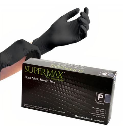 LUVA DESCARTAVEL NITRILICA PRETA/BLACK SUPERMAX