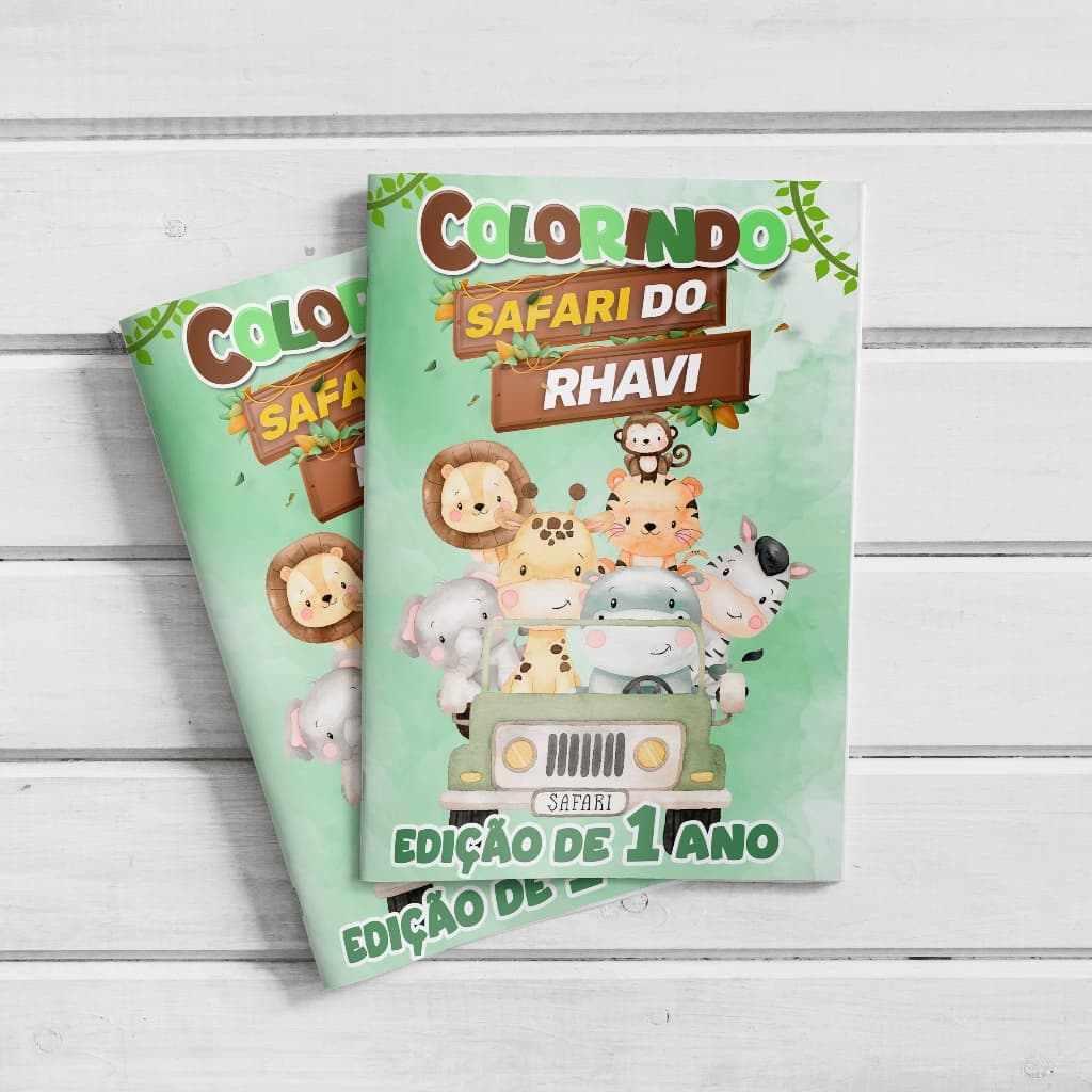 Livro de Colorir Personalizado Lembrancinha Aniversário Safari